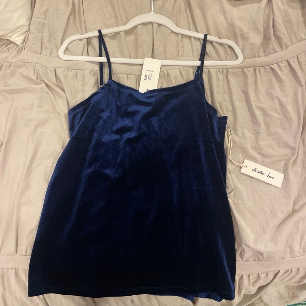 blue crushed velvet tank top